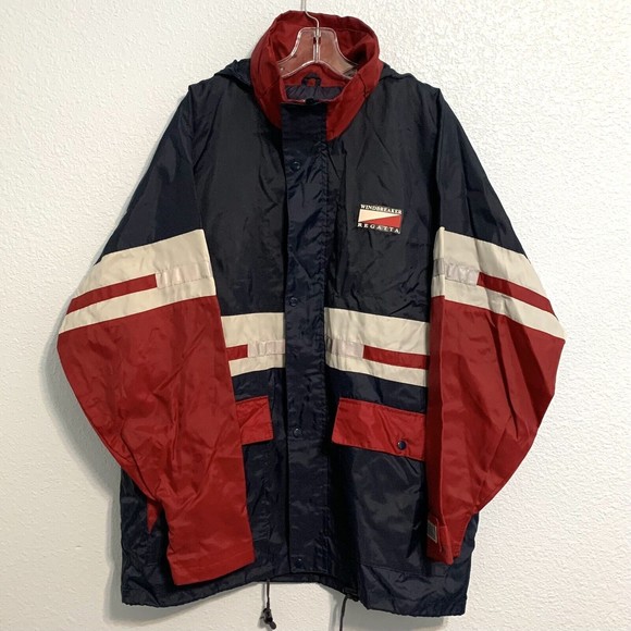 Windbreaker Other - Windbreaker Regatta Hooded Raincoat Blue Red White Reflective Men’s Size XL